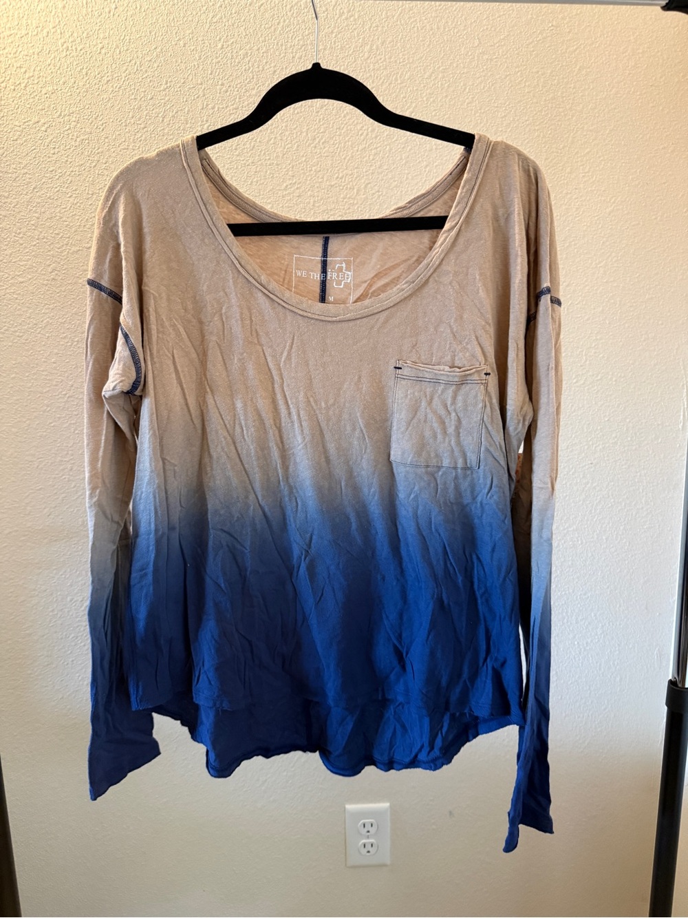 We The Free Ombre Scoop Neck Long Sleeve Top - Tan to Blue
